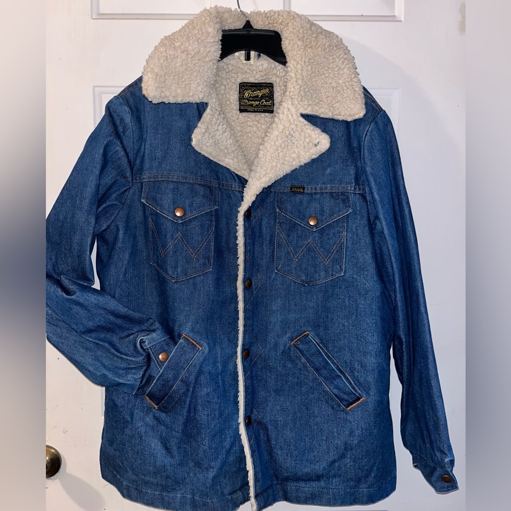 Wrangler Vintage Wrange Coat Denim Size L Large Full Snap Serpa lined